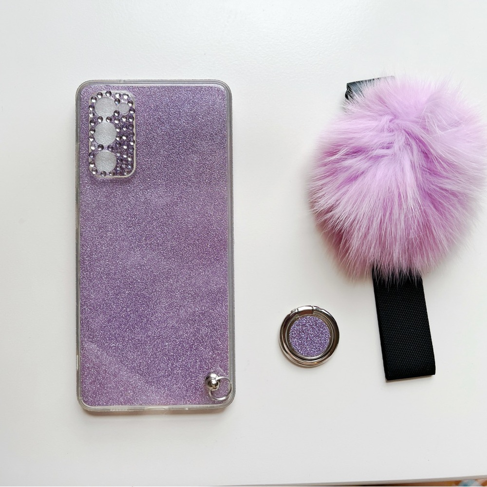 Samsung Galaxy S20 FE Purple Phone Case w/ Ring Stand and Wrist Grip Strap